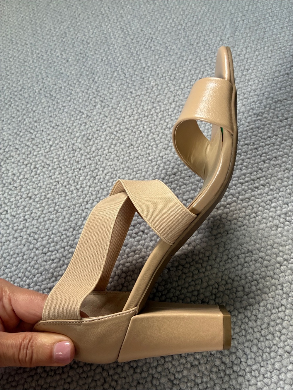 Beautiful Nude Block Heel Sandals with Elastic Straps, Size 8 - Picture 5 of 11